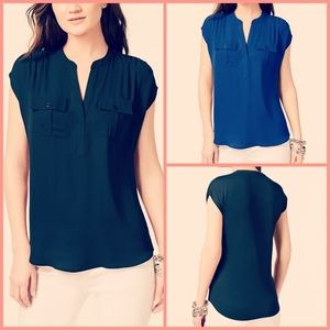 NEW INC Mixed-Media Utility Short Sleeve Shirt